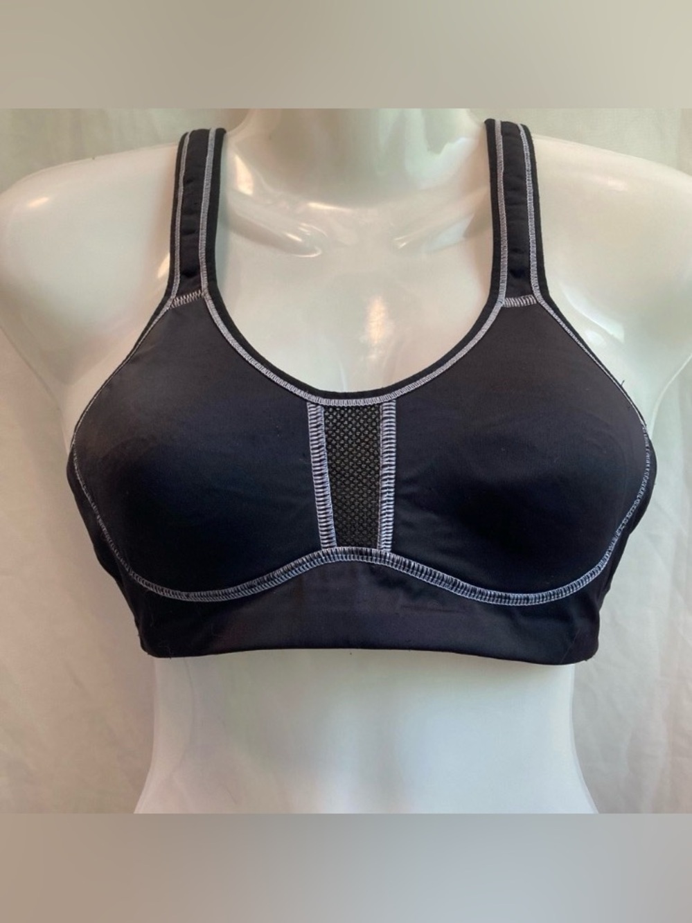 La Vie en Rose Black Sports Bra 36B Front Closure Contrast Stitching